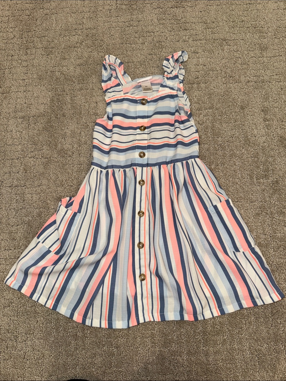 Striped Button-Front Girls' Sundress - Blue & Pink
